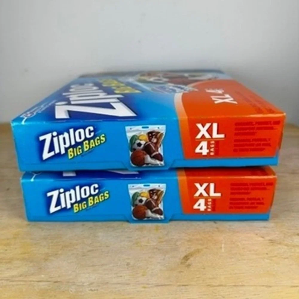 Ziploc Big Bags XL 10 Gallon Double Zipper Sturdy Handle 2 Boxes of 4 Bags NOS